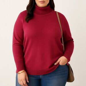 ChicSoul Womens Plus 2X Red Mock Neck Sweater Long Sleeve Stretch Knit Top